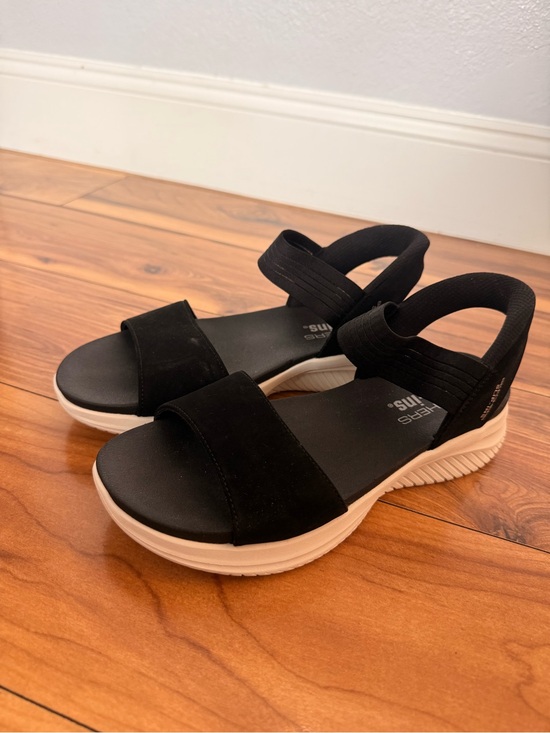 Skechers Shoes - Skechers Black and White Platform Sandals with Elastic Heel Strap